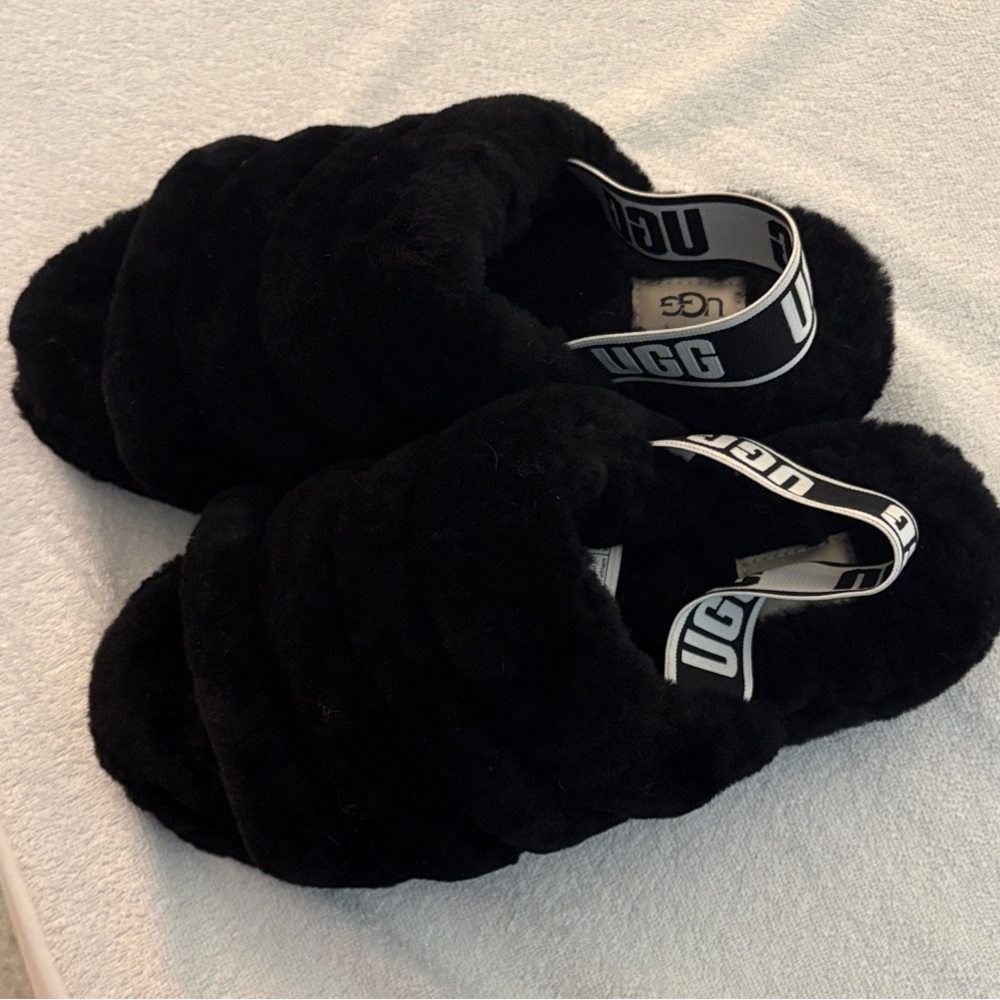 UGG Shearling Slingback Sandals with Logo Heel Strap